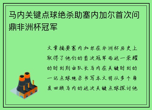 马内关键点球绝杀助塞内加尔首次问鼎非洲杯冠军